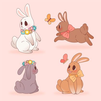 庆祝手绘复活节兔子系列插图收集分类