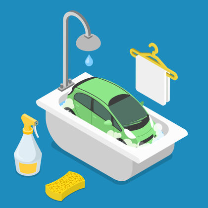 应用程序车在浴室洗澡淋浴海绵清洁剂清洁泡沫泡沫汽车网站等距