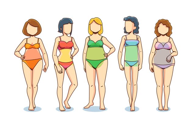 解剖学手绘女性体型系列类型不同站