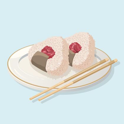 日本手绘umeboshionigiri插图烹饪美食食品