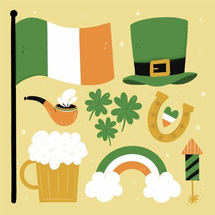 传统创意画圣帕特里克节元素集绿色爱尔兰爱尔兰
