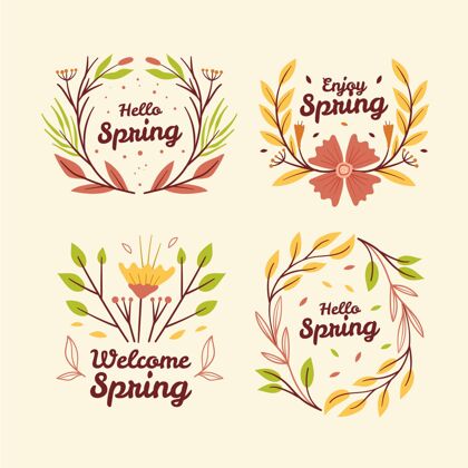 春天手绘弹簧标签集徽章美丽自然