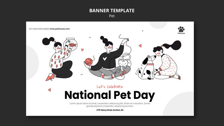 宠物横幅模板为全国宠物日与女主人和宠物女人家庭横幅