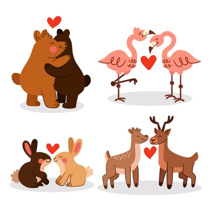 动物手绘情人节动物情侣系列爱情情人节情侣