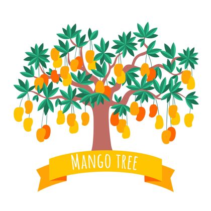 芒果平面芒果树插图树美味饮食