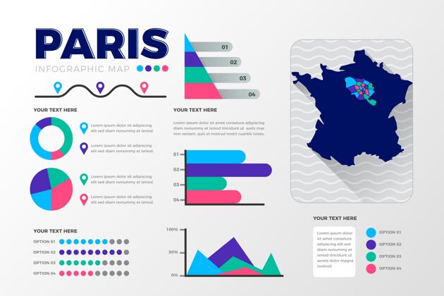 信息图平面巴黎地图信息图法国信息过程