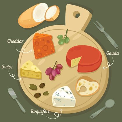 食品手绘奶酪板插图吃营养厨房