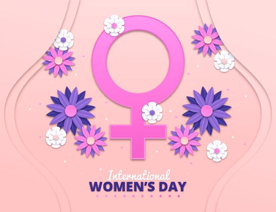 纸样式现实的国际妇女节插画与花卉和女性象征女性世界各地庆祝