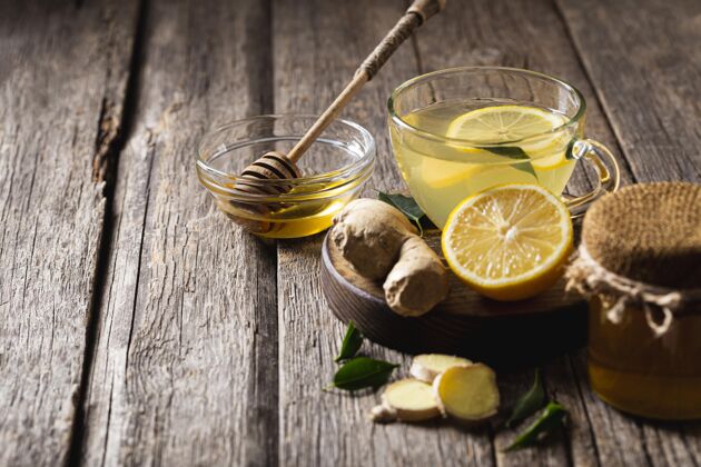 传统美味健康的柠檬茶理念季节性餐桌木制