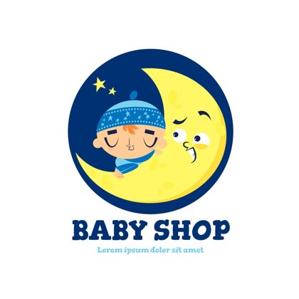 绘图详细的婴儿标志与月亮和星星手绘精品店商店