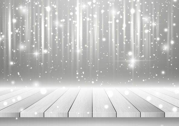 木制圣诞背景与木制桌子期待着一个银色闪闪发光的设计背景星星星光灿烂