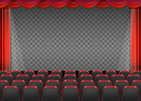 透明剧院里的红色窗帘 背景是透明的窗户插图舞台