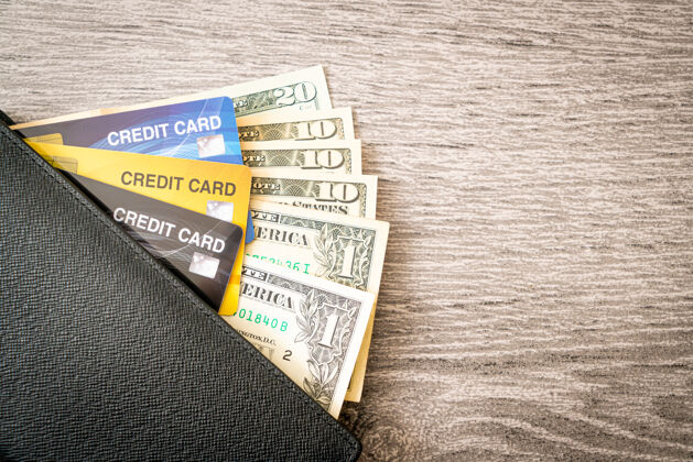 成功錢包與金錢和信用卡-經濟和金融的概念購物投資電子商務