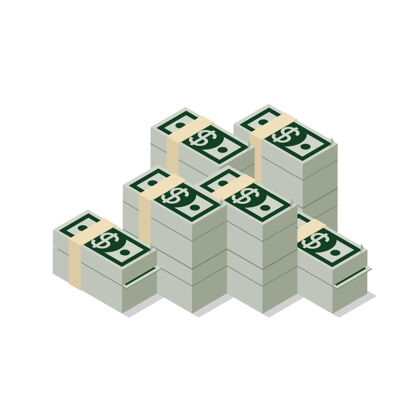 美元平面d等距堆美元钞票包网页信息图形概念货币货币设置