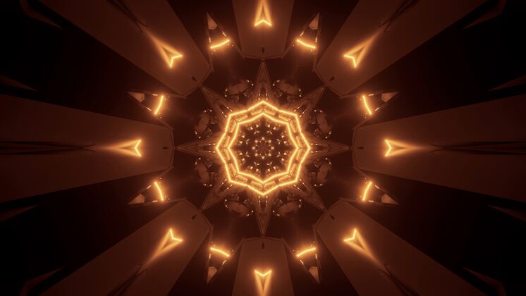 明亮金色激光宇宙背景-完美的数字墙纸3d渲染未来夜生活
