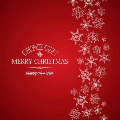 圣诞节圣诞快乐和新年贺卡的题词和雪花的不同形状的红色喜庆不同文字