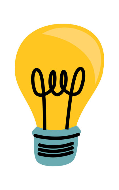 电灯泡黄色发光卡通矢量插图 创意符号光线电发光