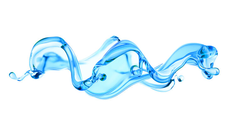 渲染清澈的蓝色液体飞溅 水抽象3d液体