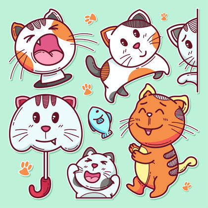 卡通手绘可爱的猫涂鸦动物猫