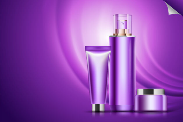 产品化妆品广告模板与光泽瓶瓶子效果皮肤护理
