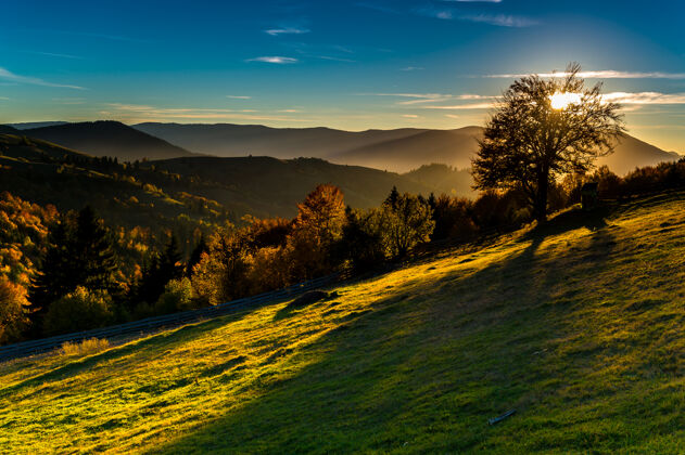 风景喀尔巴阡山高地的秋山景观高山自然