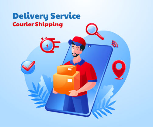 邮件快递服务用移动智能手机送货服务包装航运