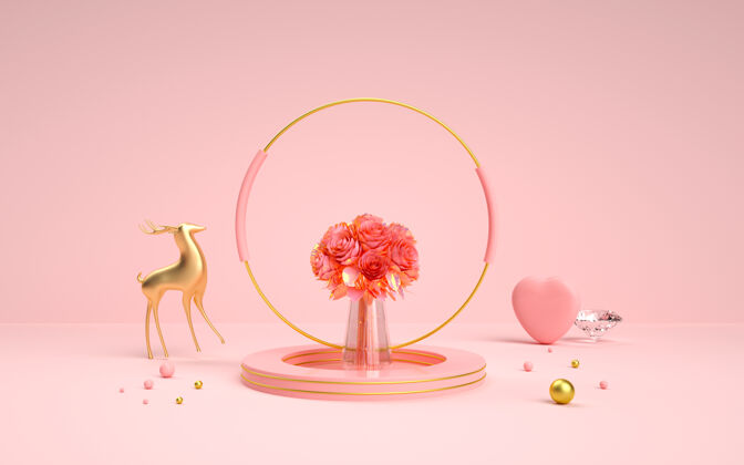 产品背景产品展示粉色几何浪漫的3d渲染展示立方体礼物