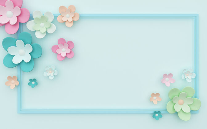 幻想蓝色抽象背景的3d渲染 华丽的花朵装饰开花效果夏天