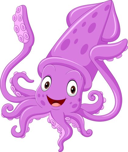 插图卡通紫鱿鱼隔离幼稚鱿鱼野生动物
