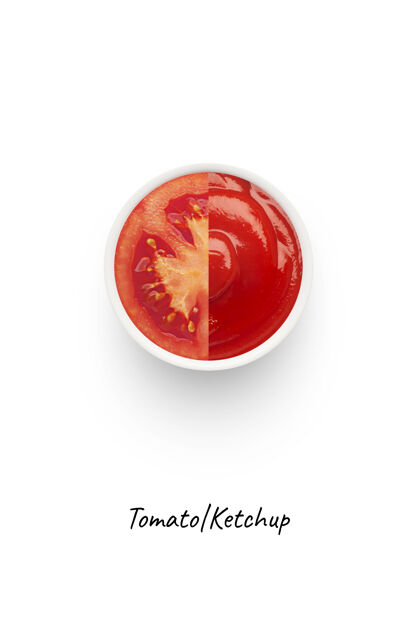 美味番茄酱概念图像孤立在白色上背景.番茄酱是餐桌上的调味品还是酱汁新鲜烧烤调味品