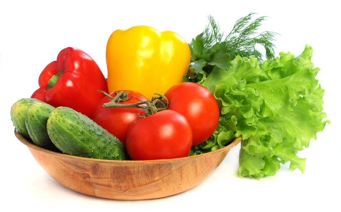 营养番茄 黄瓜 甜椒和绿色生菜-有机蔬菜番茄健康蔬菜