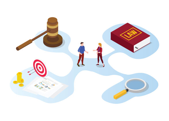 问题法律咨询咨询概念与人们讨论和书与木槌图标与现代等角风格插图咨询社会律师