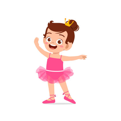 训练小女孩穿着漂亮的芭蕾舞服装跳舞姿势粉色穿着