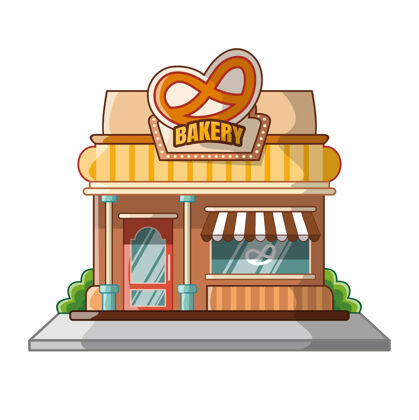 面包师面包店建筑设计卡通隔离白色商店面包店餐厅