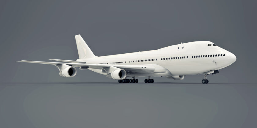 空白大容量的大型客机 用于长途跨大西洋飞行航班白色灰色孤立背景上的飞机3d插图飞行天空飞机