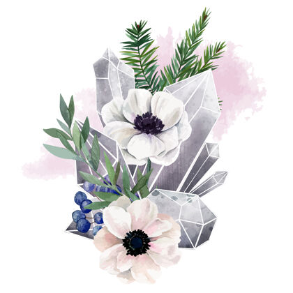 水晶水晶宝石花卉插画设计宝石花卉水彩