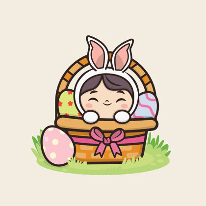 吉祥物标志复活节快乐可爱的兔子插图兔子角色设计孩子