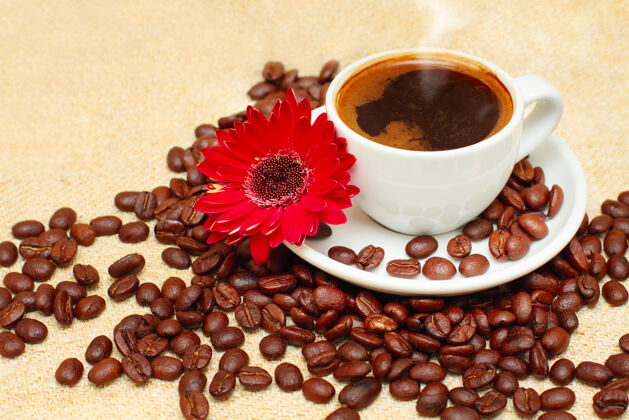 花咖啡杯 咖啡豆 红花马克杯烤咖啡