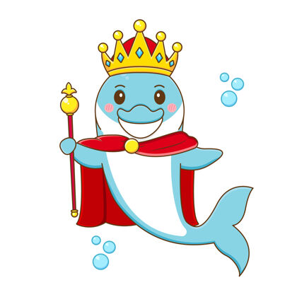 动物可爱的海豚王卡通卡通鱼国王