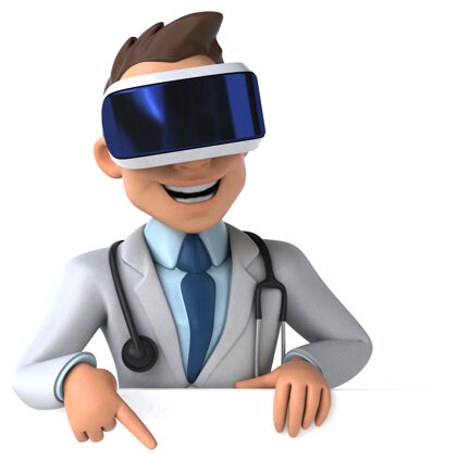 虚拟现实医生戴着vr头盔的有趣插图体验眼镜设备