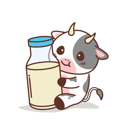 可爱可爱的奶牛拿着一瓶牛奶爱牛脂肪