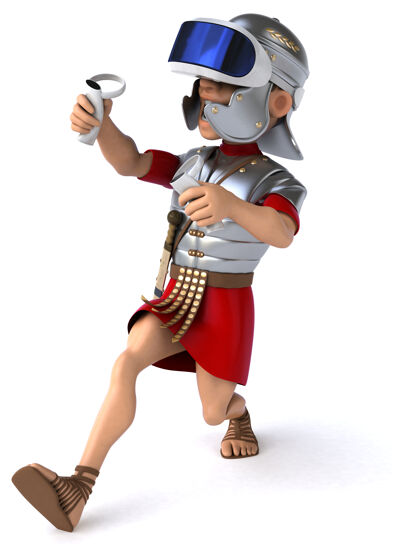 人有趣的罗马士兵与虚拟现实头盔插图3d播放器眼镜
