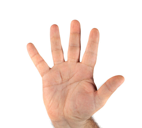 数字手的图像显示五个手指在白色的手势五男性手指