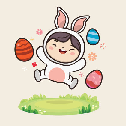 孩子复活节快乐可爱的兔子插图寻蛋人物设计可爱