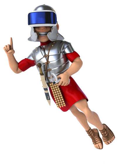 虚拟有趣的罗马士兵与虚拟现实头盔插图现实意大利语体验
