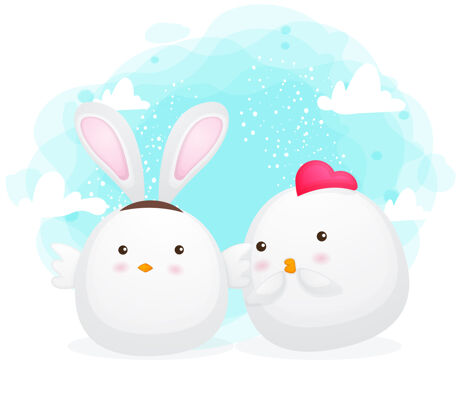 情侣可爱的兔子耳朵鸡夫妇鸡蛋鸡卡通