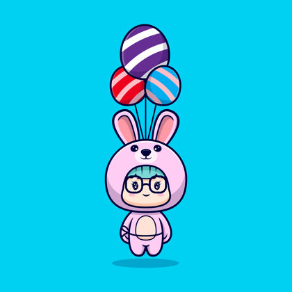 字符可爱的女孩穿着兔子服装漂浮装饰复活节彩蛋气球卡通浮动吉祥物