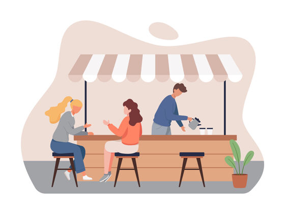 外面小企业和自营职业的概念咖啡店咖啡馆业主