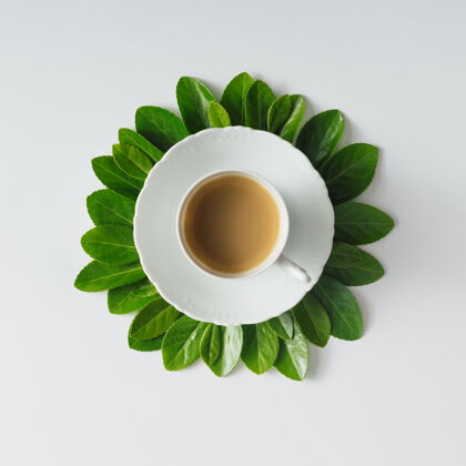 马克杯创意平铺花形早餐咖啡植物美丽平面