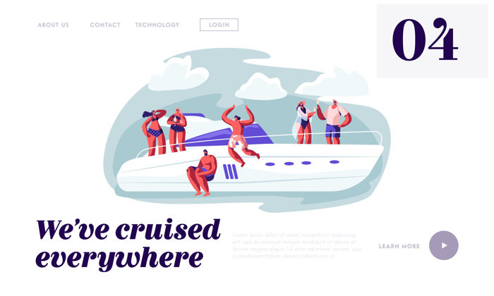 饮酒快乐的人们在豪华游艇上放松跳跃海洋网站登录页模板太阳网页洗澡